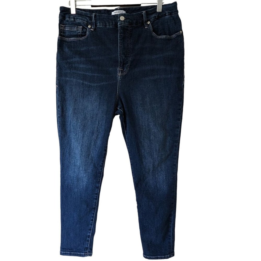 Good American Women's Size 18 Good Legs Crop Dark Wash Skinny Stretch Jeans